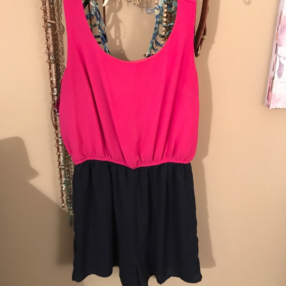 Pink and navy blue romper